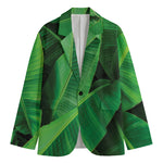 Green Tropical Banana Palm Leaf Print Men's Cotton Blazer