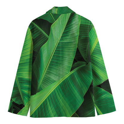 Green Tropical Banana Palm Leaf Print Men's Cotton Blazer