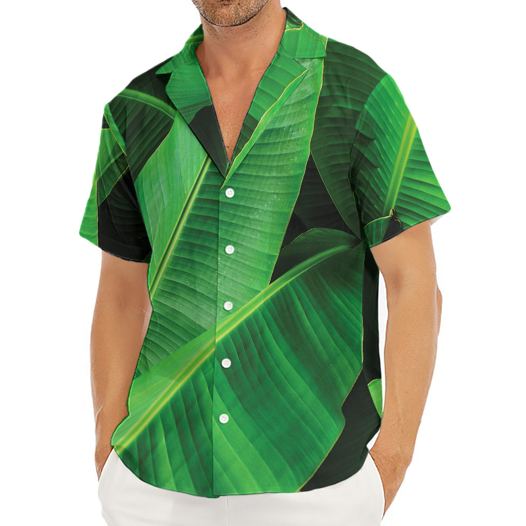 Green Tropical Banana Palm Leaf Print Men's Deep V-Neck Shirt