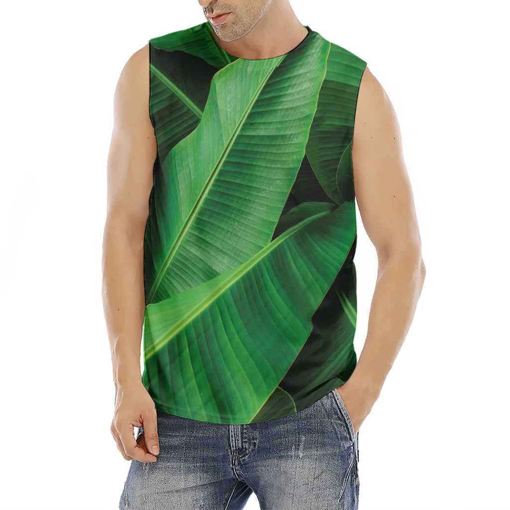 Green Tropical Banana Palm Leaf Print Men's Fitness Tank Top