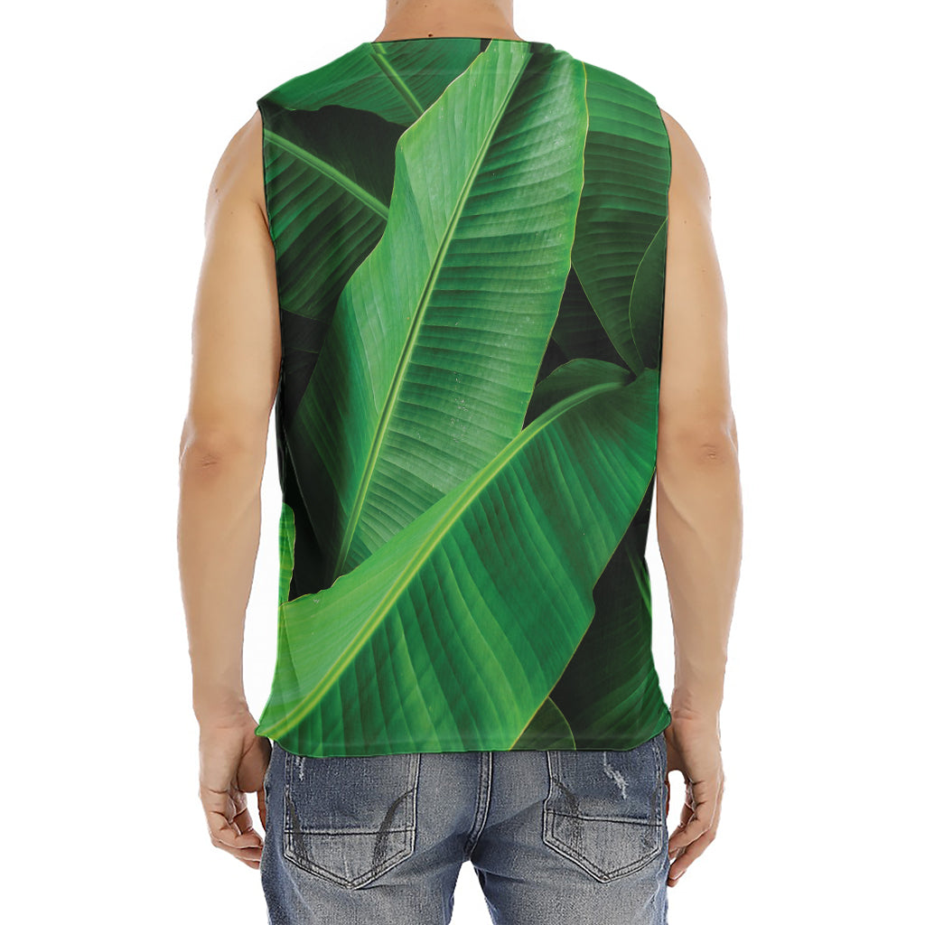 Green Tropical Banana Palm Leaf Print Men's Fitness Tank Top