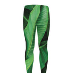 Green Tropical Banana Palm Leaf Print Men's leggings