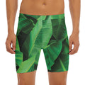 Green Tropical Banana Palm Leaf Print Men's Long Boxer Briefs