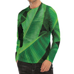Green Tropical Banana Palm Leaf Print Men's Long Sleeve Rash Guard