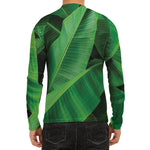 Green Tropical Banana Palm Leaf Print Men's Long Sleeve Rash Guard