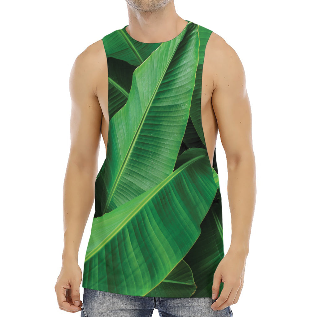Green Tropical Banana Palm Leaf Print Men's Muscle Tank Top