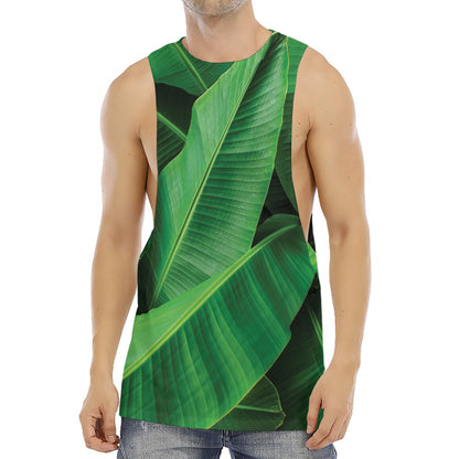 Green Tropical Banana Palm Leaf Print Men's Muscle Tank Top