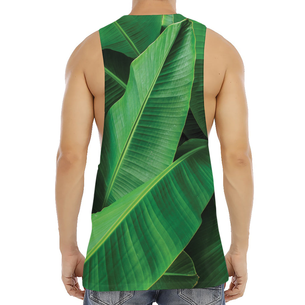 Green Tropical Banana Palm Leaf Print Men's Muscle Tank Top
