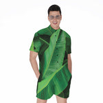 Green Tropical Banana Palm Leaf Print Men's Rompers