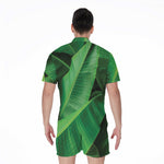Green Tropical Banana Palm Leaf Print Men's Rompers
