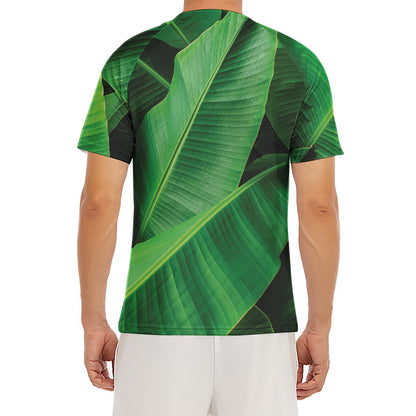 Green Tropical Banana Palm Leaf Print Men's Short Sleeve Rash Guard