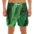 Green Tropical Banana Palm Leaf Print Men's Split Running Shorts