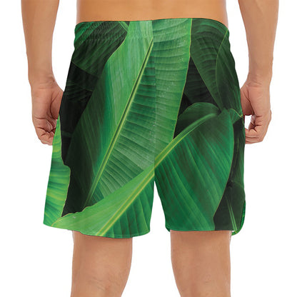 Green Tropical Banana Palm Leaf Print Men's Split Running Shorts