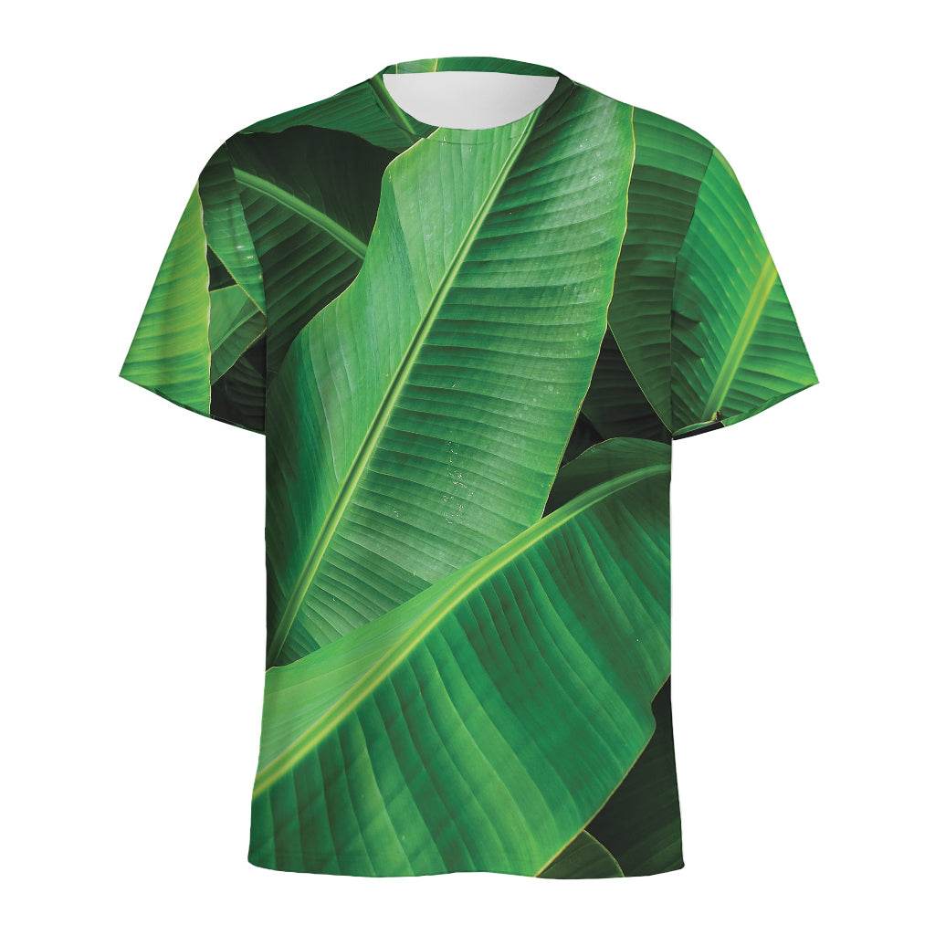 Green Tropical Banana Palm Leaf Print Men's Sports T-Shirt