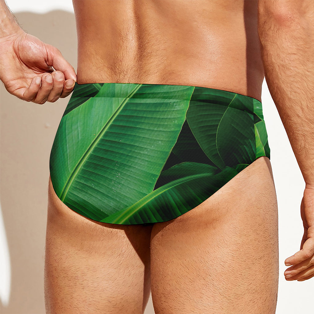 Green Tropical Banana Palm Leaf Print Men's Swim Briefs
