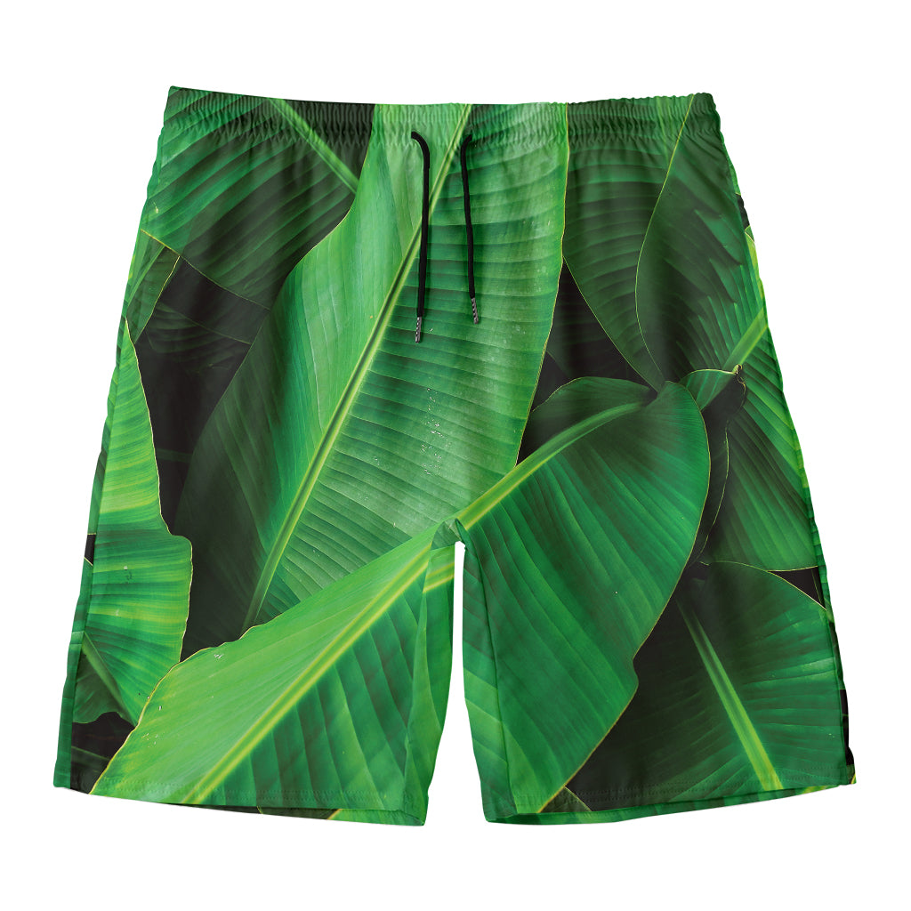 Green Tropical Banana Palm Leaf Print Men's Swim Trunks