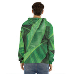 Green Tropical Banana Palm Leaf Print Men's Velvet Pullover Hoodie