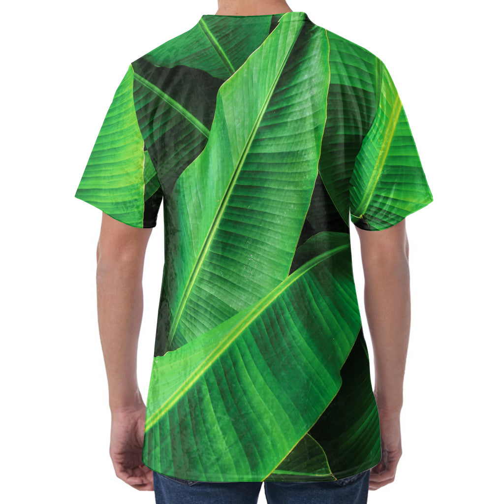 Green Tropical Banana Palm Leaf Print Men's Velvet T-Shirt