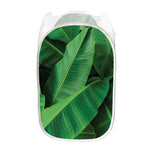 Green Tropical Banana Palm Leaf Print Mesh Laundry Hamper