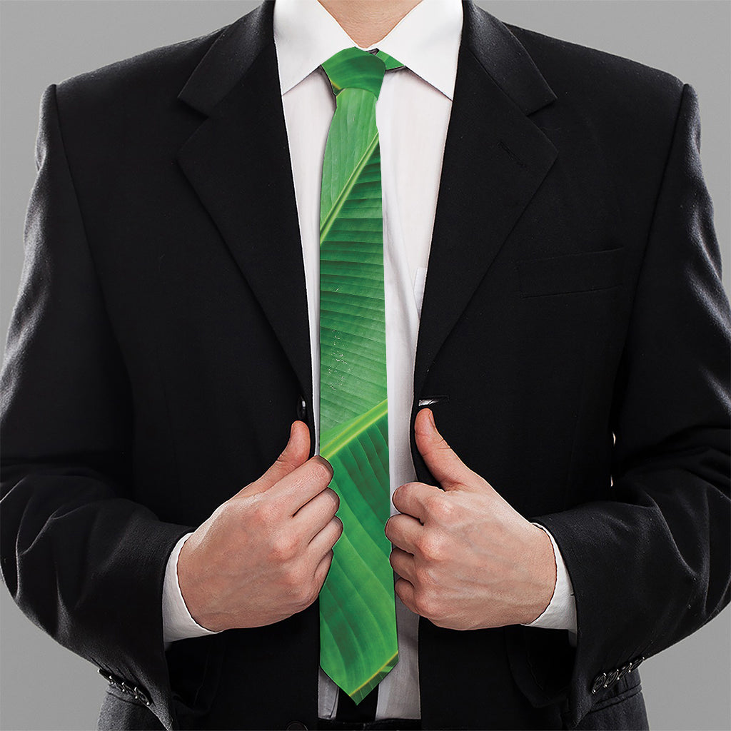 Green Tropical Banana Palm Leaf Print Necktie