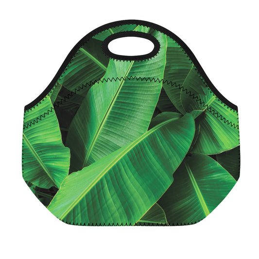 Green Tropical Banana Palm Leaf Print Neoprene Lunch Bag
