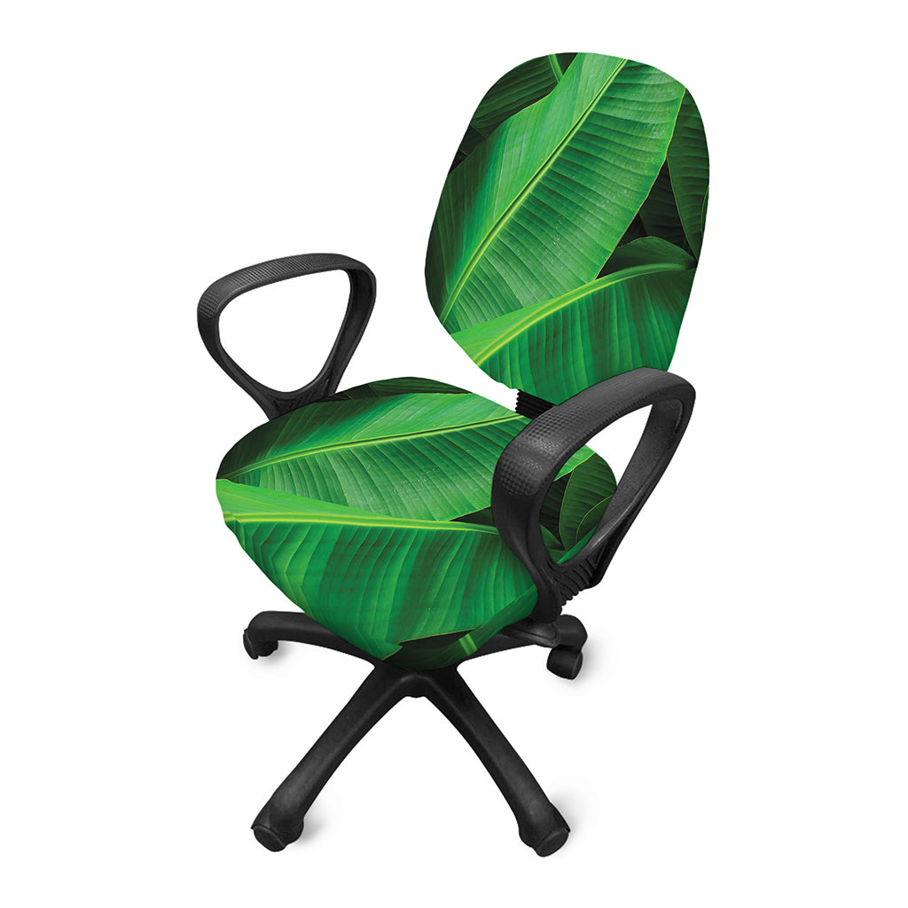 Green Tropical Banana Palm Leaf Print Office Chair Cover