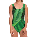 Green Tropical Banana Palm Leaf Print One Piece Swimsuit