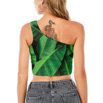 Green Tropical Banana Palm Leaf Print One Shoulder Crop Top