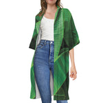 Green Tropical Banana Palm Leaf Print Open Front Beach Cover Up