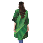Green Tropical Banana Palm Leaf Print Open Front Beach Cover Up