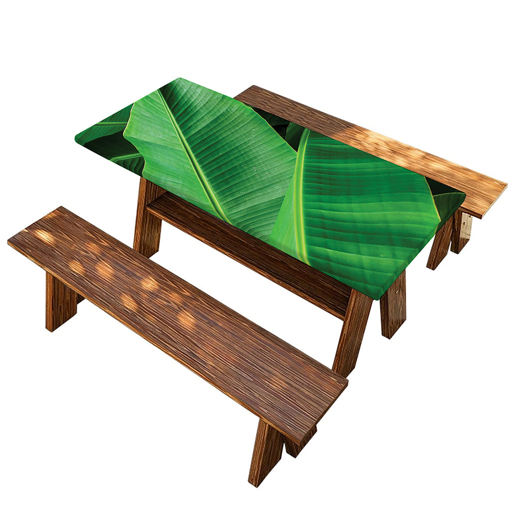 Green Tropical Banana Palm Leaf Print Picnic Table Cover