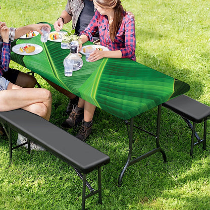 Green Tropical Banana Palm Leaf Print Picnic Table Cover