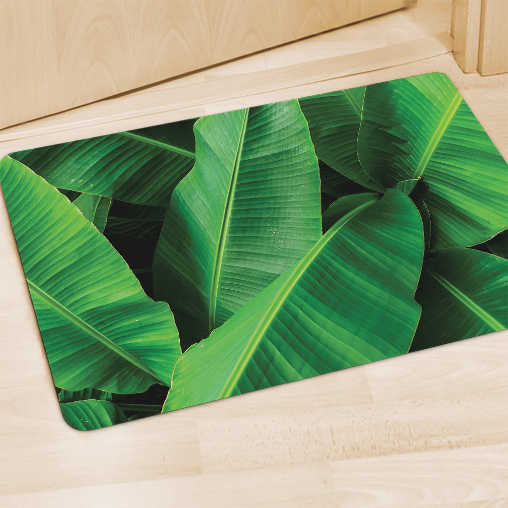 Green Tropical Banana Palm Leaf Print Polyester Doormat
