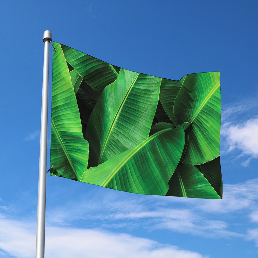 Green Tropical Banana Palm Leaf Print Polyester Flag