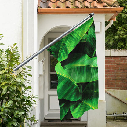 Green Tropical Banana Palm Leaf Print Polyester Flag