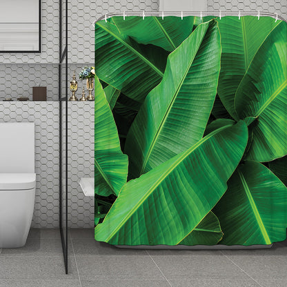 Green Tropical Banana Palm Leaf Print Polyester Shower Curtain