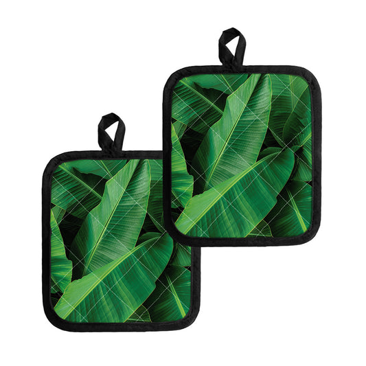 Green Tropical Banana Palm Leaf Print Pot Holders