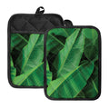 Green Tropical Banana Palm Leaf Print Pot Holders With Pocket