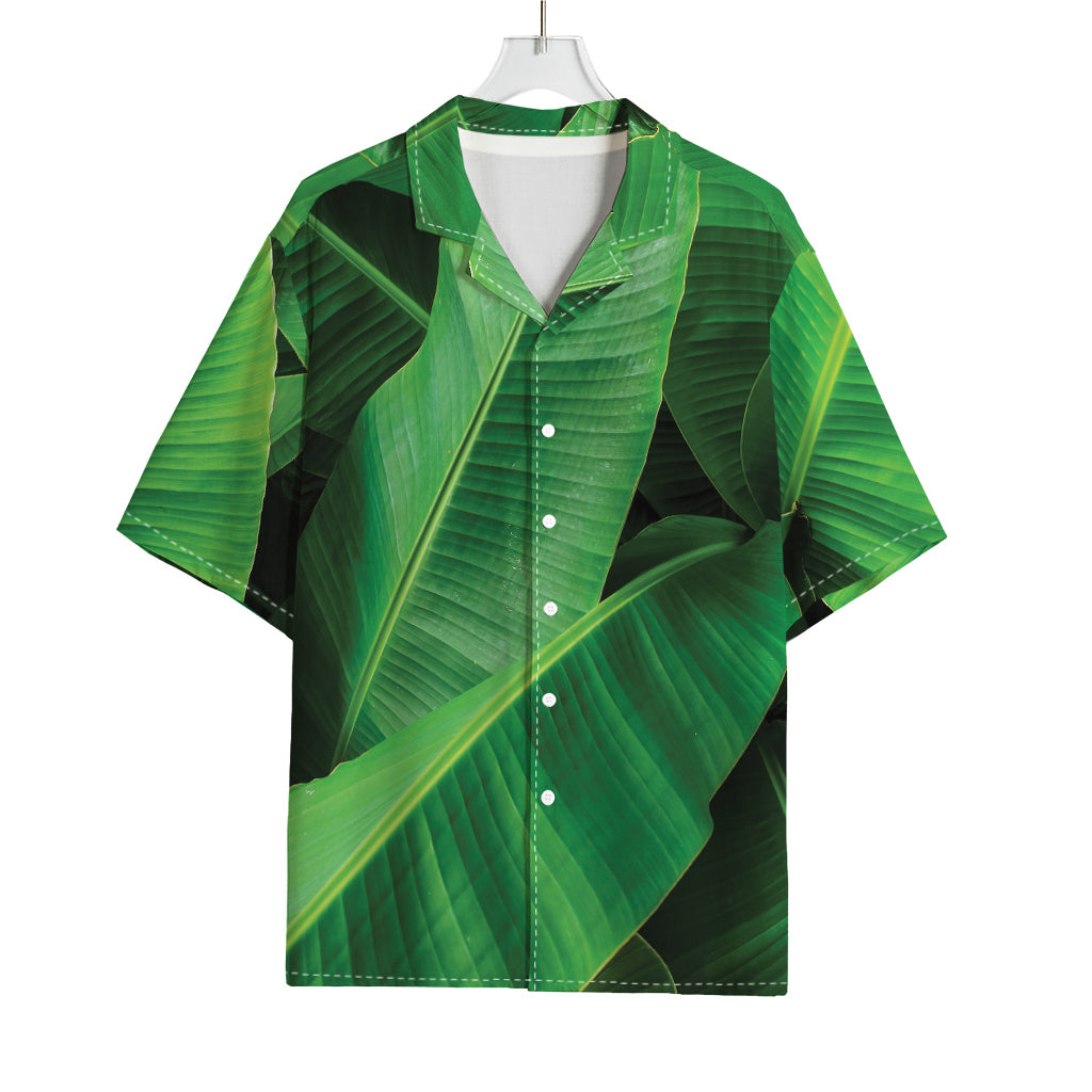 Green Tropical Banana Palm Leaf Print Rayon Hawaiian Shirt