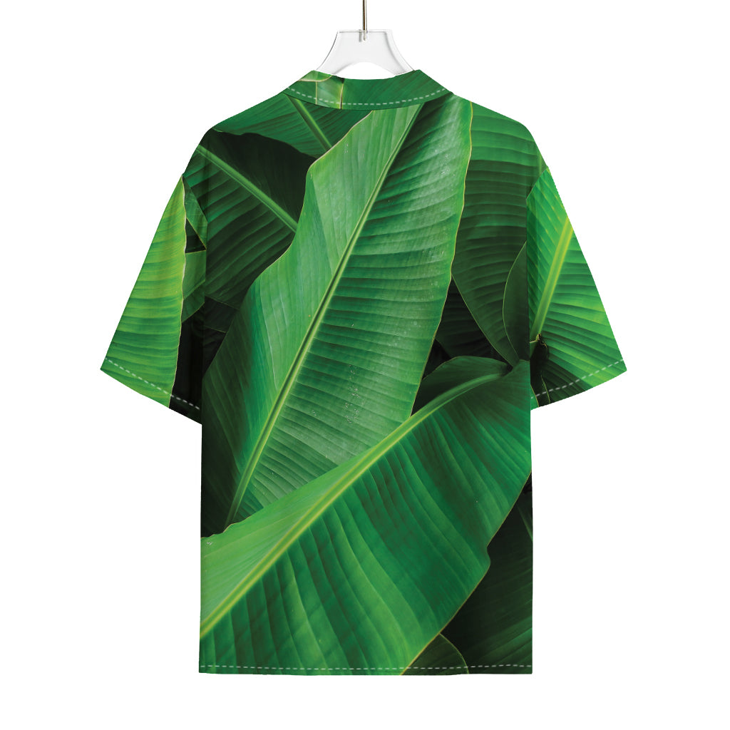 Green Tropical Banana Palm Leaf Print Rayon Hawaiian Shirt