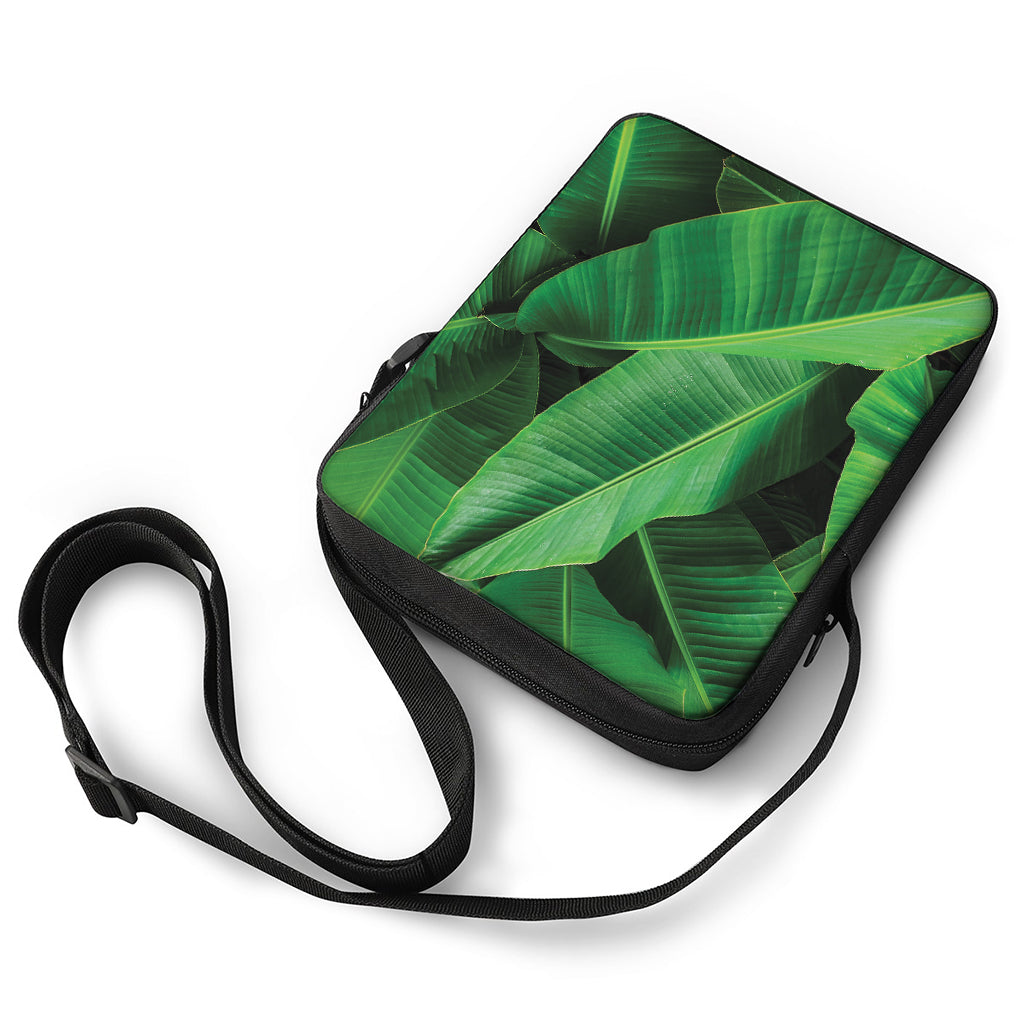 Green Tropical Banana Palm Leaf Print Rectangular Crossbody Bag