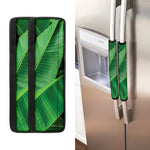 Green Tropical Banana Palm Leaf Print Refrigerator Handle Covers