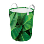 Green Tropical Banana Palm Leaf Print Round Laundry Basket