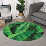 Green Tropical Banana Palm Leaf Print Round Rug