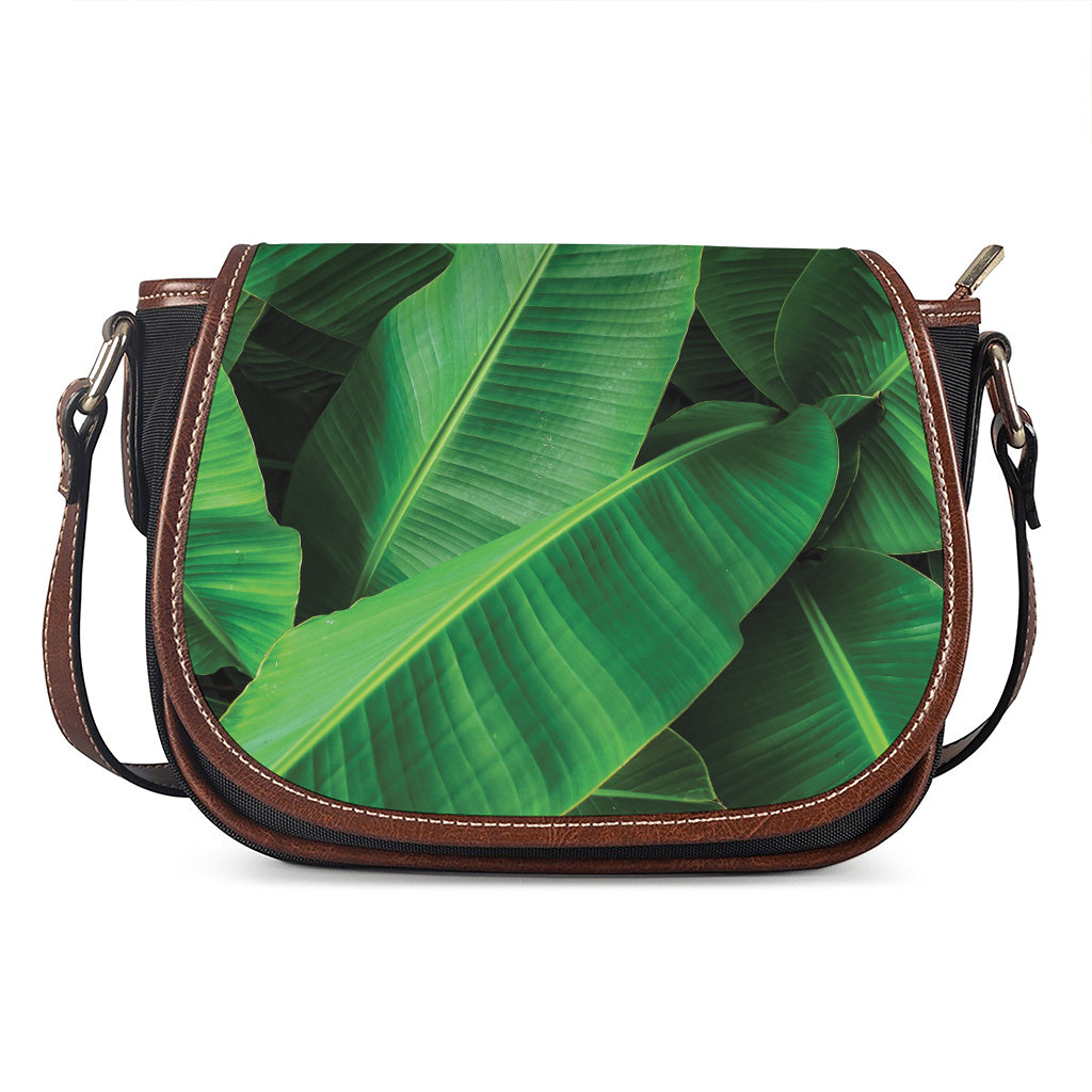 Green Tropical Banana Palm Leaf Print Saddle Bag