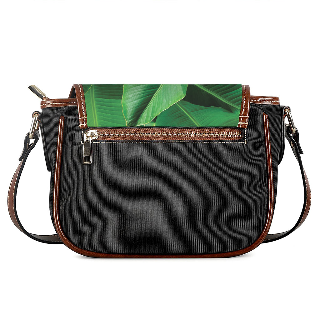 Green Tropical Banana Palm Leaf Print Saddle Bag
