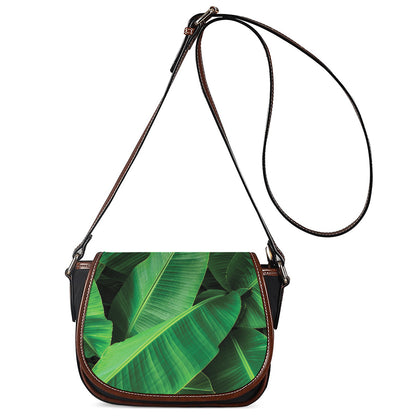 Green Tropical Banana Palm Leaf Print Saddle Bag