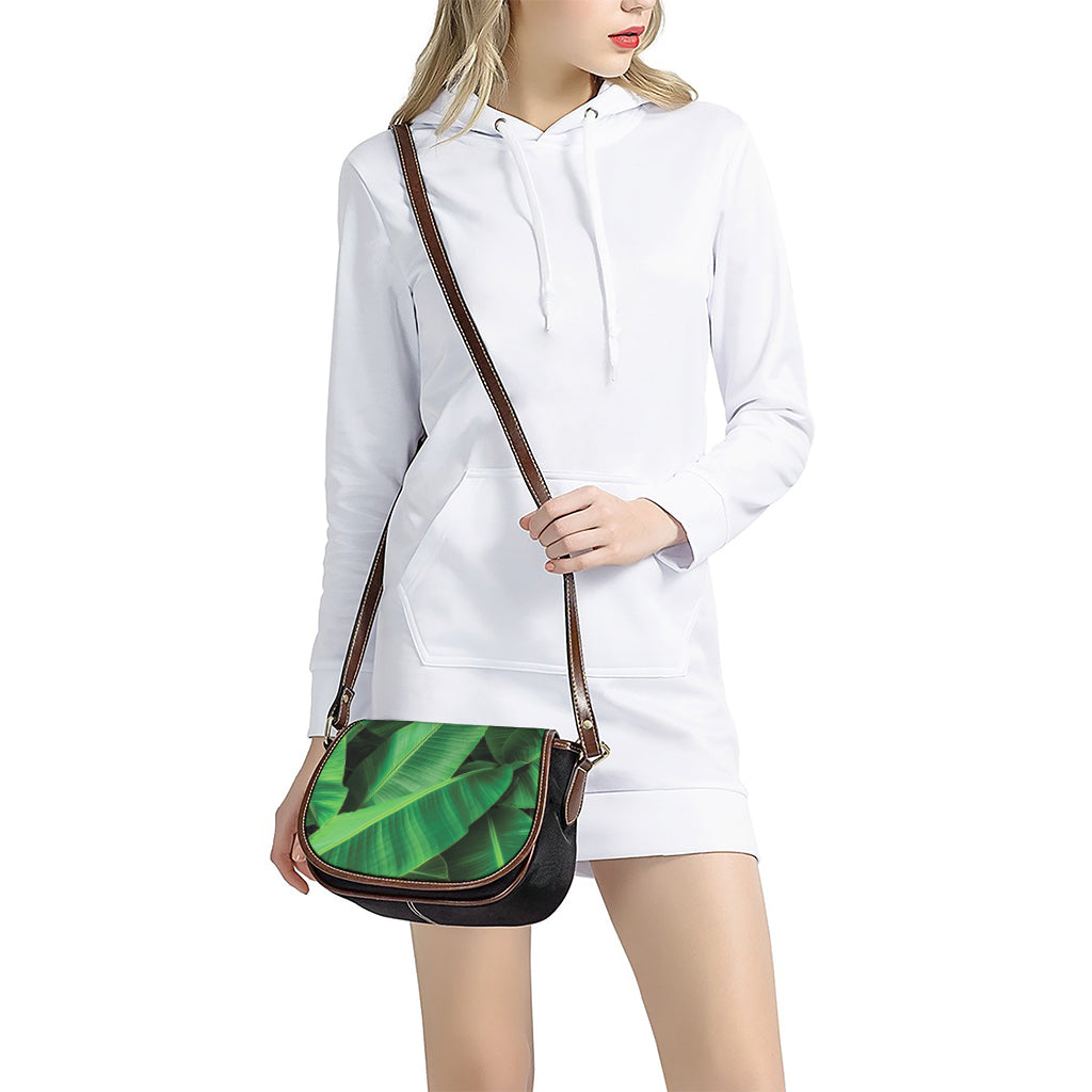 Green Tropical Banana Palm Leaf Print Saddle Bag