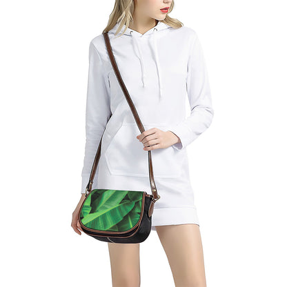 Green Tropical Banana Palm Leaf Print Saddle Bag