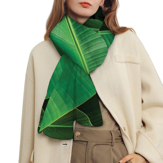 Green Tropical Banana Palm Leaf Print Scarf